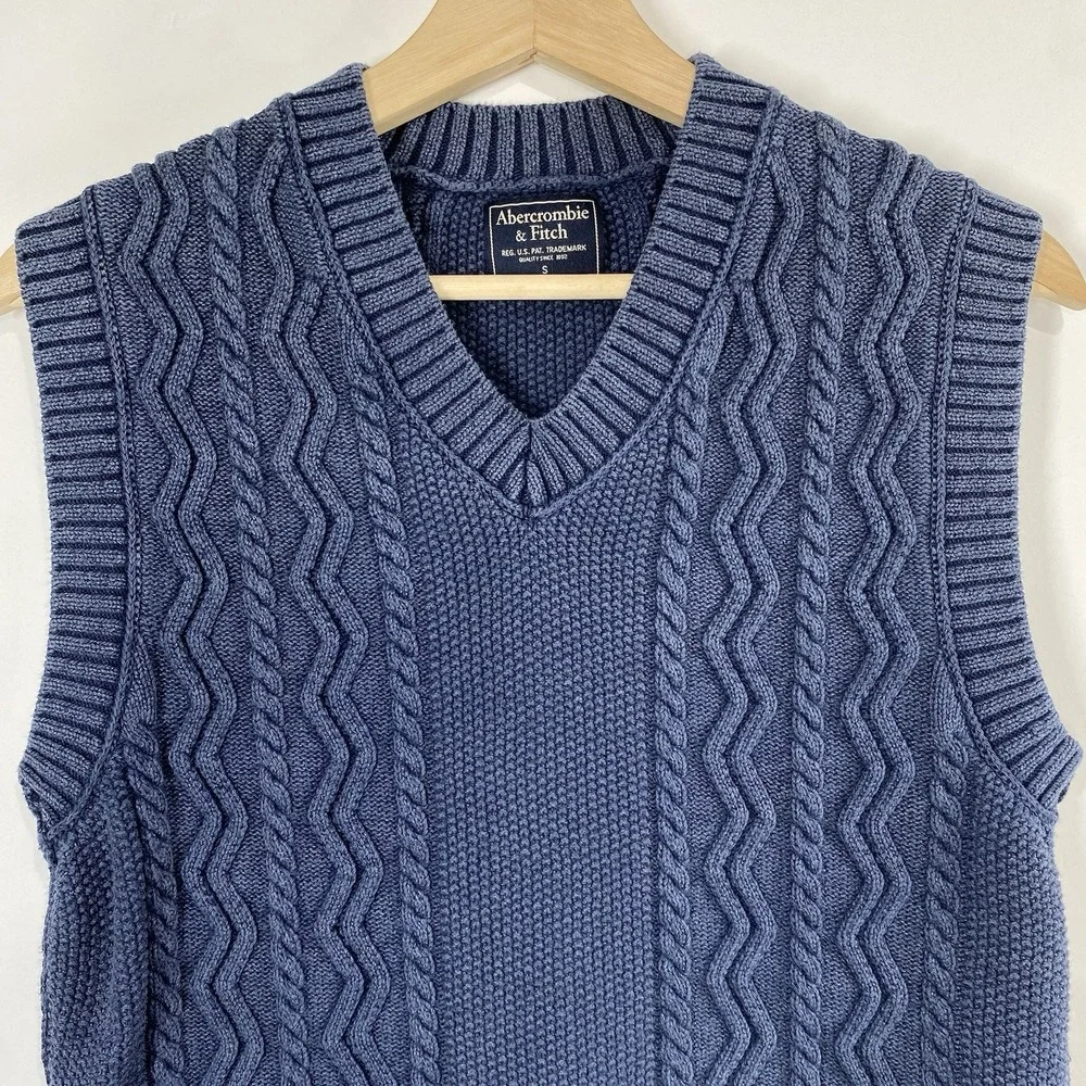 Abercrombie & Fitch Womens Navy Cotton Cable Knit Sweater Vest Size S Preppy